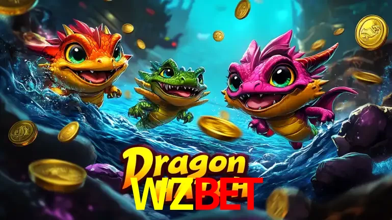 Arte promocional do jogo Dragon Hatch com três adoráveis dragões bebês nadando entre moedas de ouro, um dos slots mais divertidos para jogar no cassino WZBET.