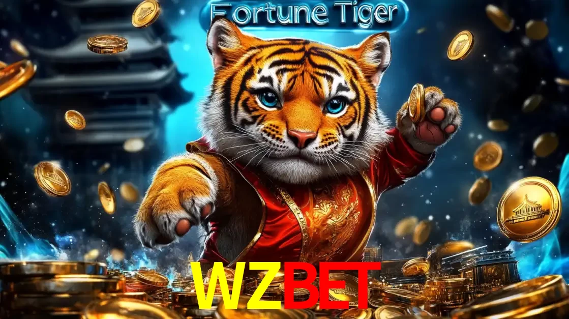 Imagem promocional do jogo de slot Fortune Tiger, com um tigre majestoso em traje tradicional cercado por uma fortuna em moedas de ouro, disponível agora no cassino WZBET.